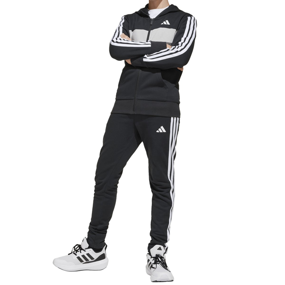 KOMPLET TRENERKA ADIDAS J 3S TIB FL TS BLACK WHITE GRETWO